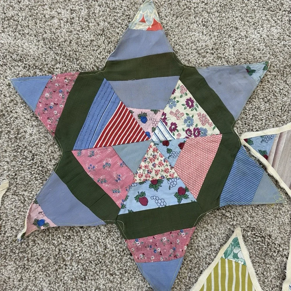 Lot Of 7 Vintage Antique Quilt Blocks‎ Orphans String Star Patchwork Unfinished